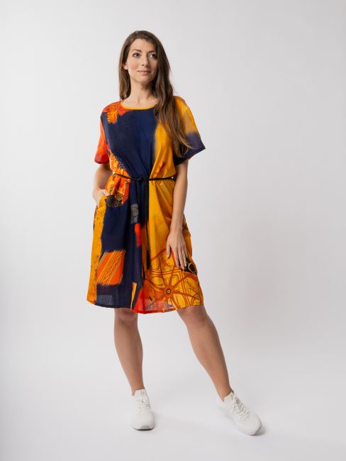 Summer loose dress with a print of decorative ornaments SAT26