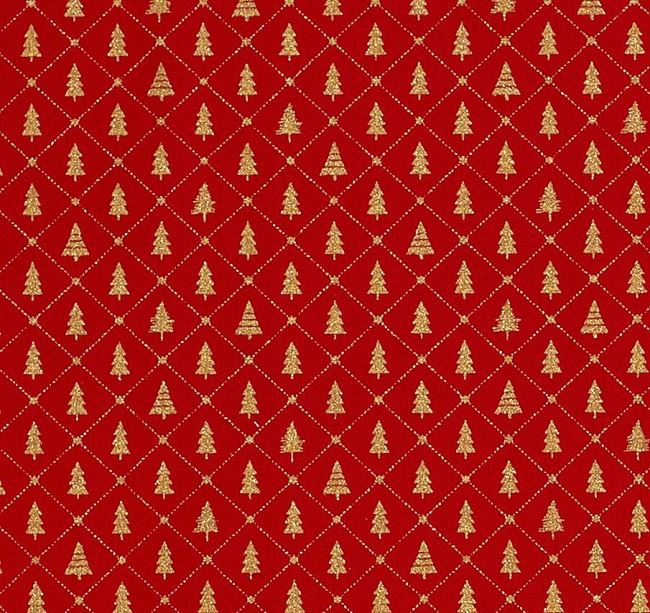 Christmas cotton fabric in red with a print of golden trees 20714/015