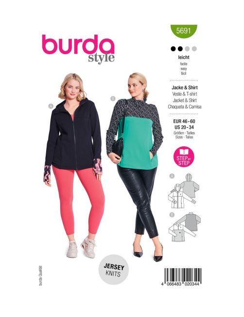 Pattern for women's sports sweatshirt size 46-60 5691