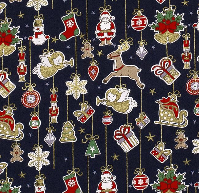 Christmas fabric made of cotton in blue color with thematic print 20727/008