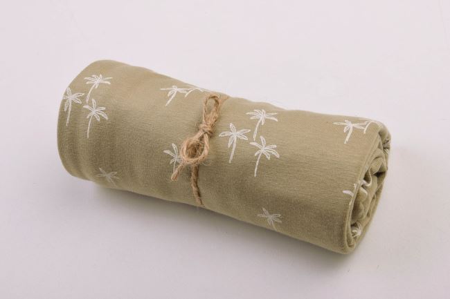 Roll of cotton knit in khaki color with palm print RO18476/026