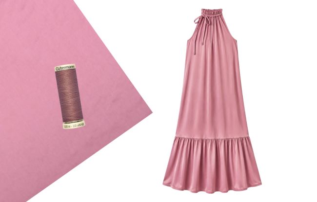 Silky artificial silk dress sewing set in old pink color SET96