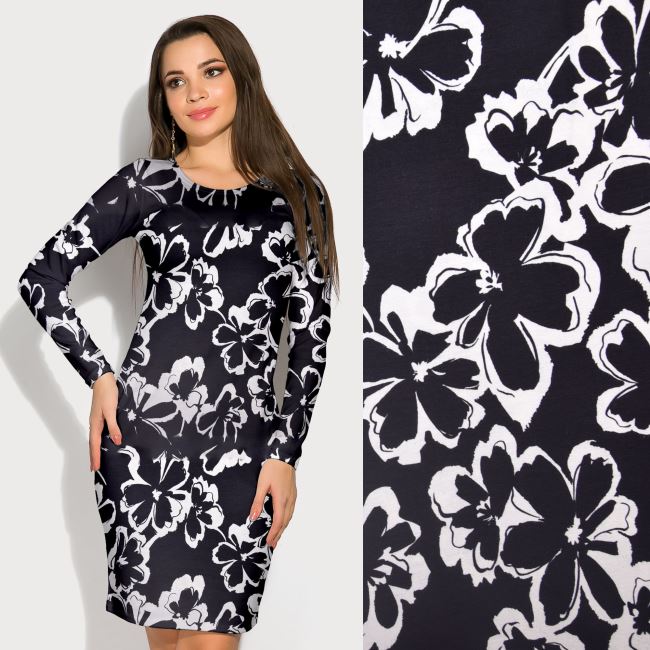 Black viscose knit with floral print MI57003/09785