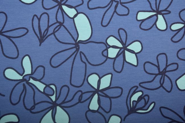 Combed French Terry sweatpants in blue with flower print 211721/0011