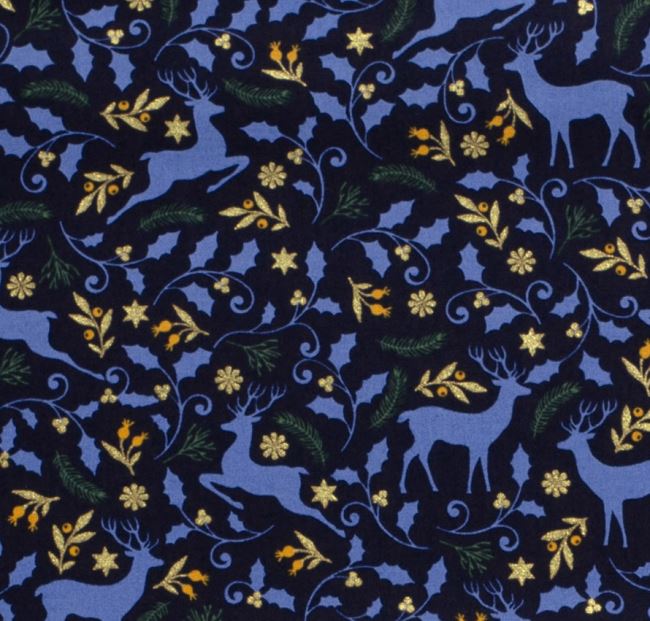 Christmas fabric made of cotton in blue color with thematic print 20744/008