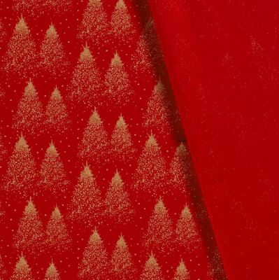 Christmas cotton fabric in red with a print of golden trees 20705/015 (2)