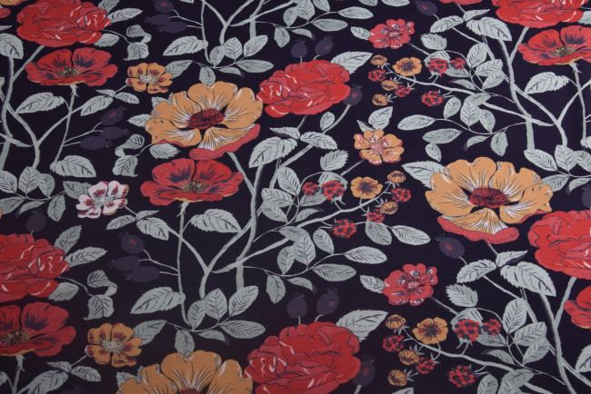 Viscose knitwear in dark blue with flower print TU27678