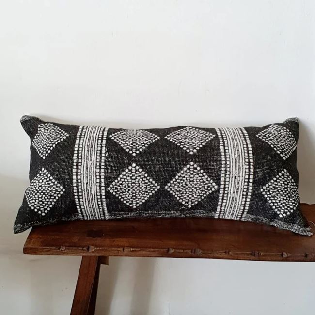Cushion cover from Bali in black color with stripe print size 70x30 cm BALI18