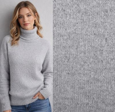 Wool knit in light gray melange with pile GL074