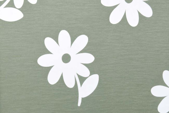 1 m French Terry tracksuit in green with flower print DS-KUP145