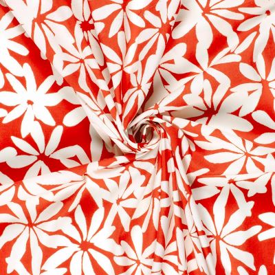 Stretch cotton satin in red with flower print 23159/015 (3)