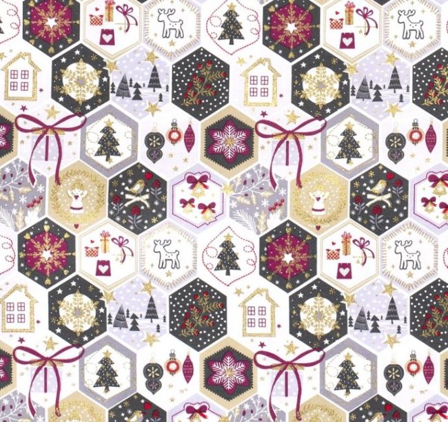 Christmas fabric made of cotton in gray color with a decorative pattern 16713/051