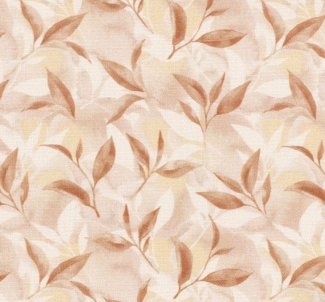 Decorative fabric in cream color with digital leaf print 01662/011
