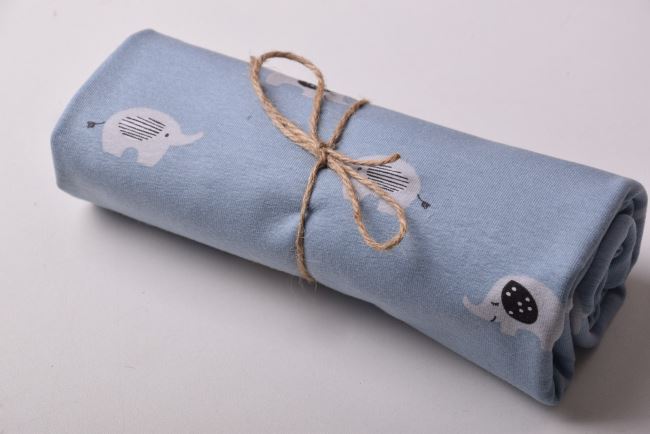 Roll of cotton knit in blue color with elephant print RO19565/006