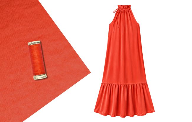 Dress sewing set with ties made of artificial silk Silky in red color SET94