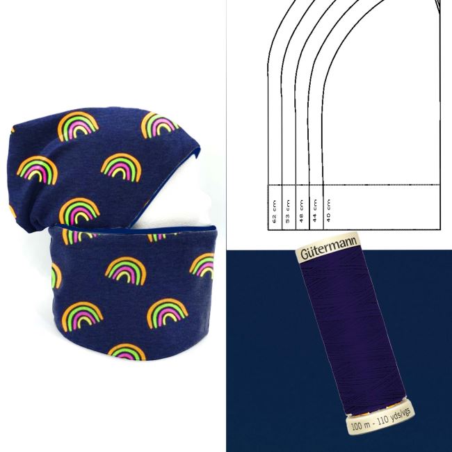 Set for sewing a hat and a neckerchief with a rainbow print CN010