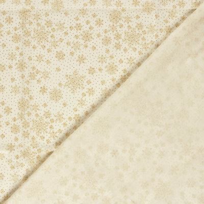 Christmas fabric made of cotton in cream color with a print of golden snowflakes 60554/051 (2)