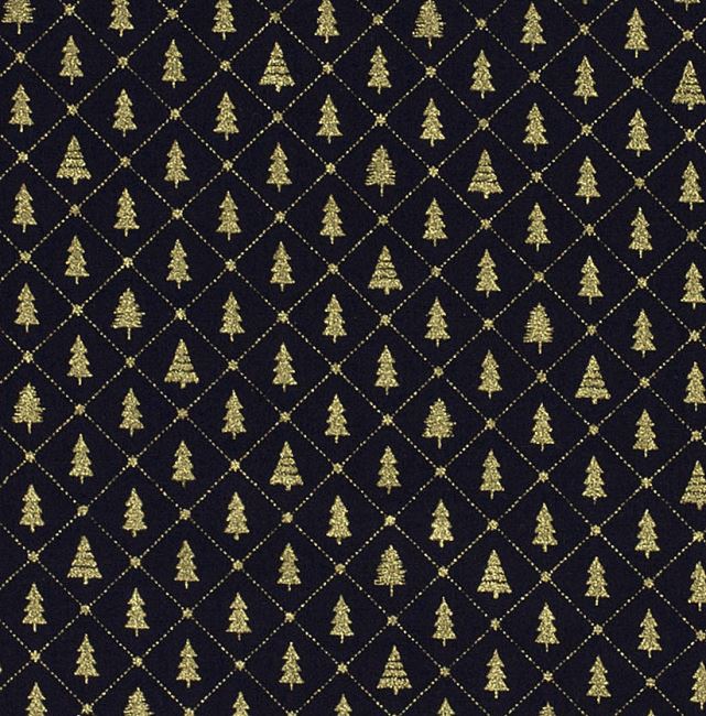 Blue cotton Christmas fabric with golden tree print 20714/008