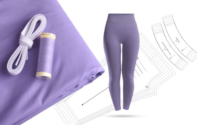 Set for sewing sports leggings in light purple color SET06