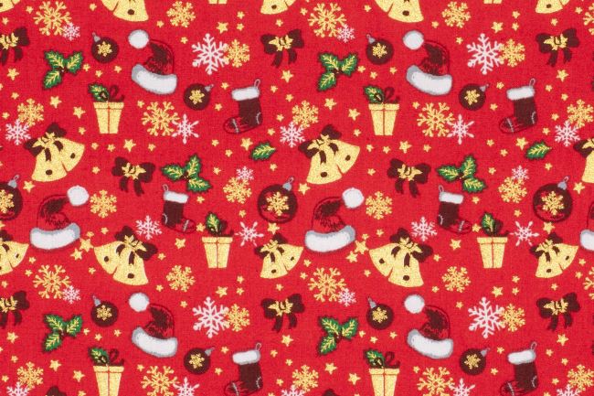 Christmas cotton fabric in red with thematic print 22705/015