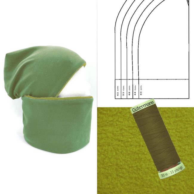 Set for sewing a cap and a neckerchief in green color CN015