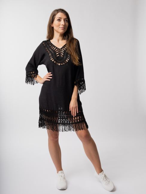 Summer beach dress in black with embroidery SAT13