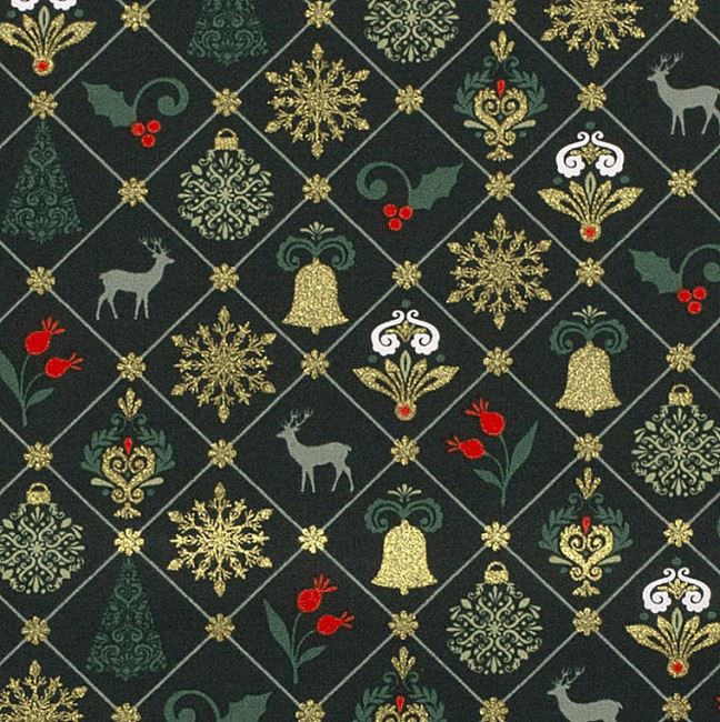 Christmas fabric made of cotton in green color with a decorative themed print 20745/028