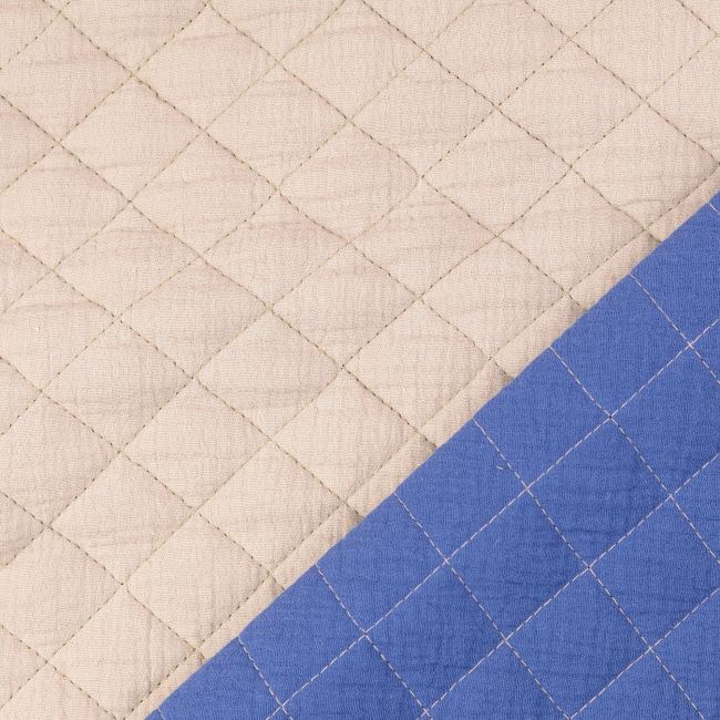 Cotton muslin stitching in beige and blue 209884.0804