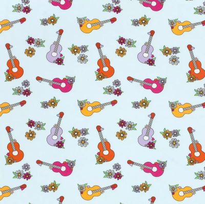 Cotton knitwear in light blue with a print of musical instruments 21814/002