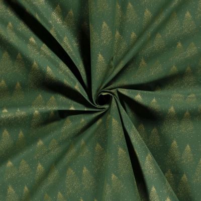 Christmas cotton fabric in green with a print of golden trees 20705/025 (4)