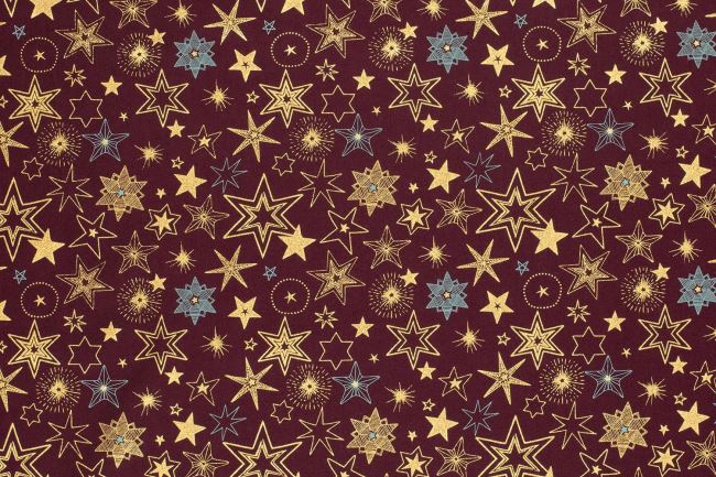 Christmas cotton fabric in dark wine color with star print 22720/019