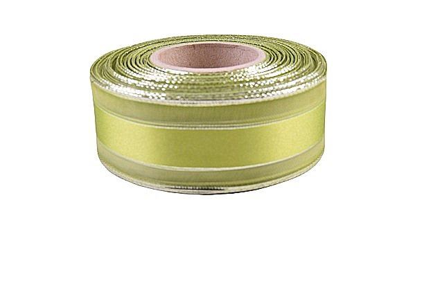 Satin ribbon in green with stripes 40 mm AHK030347