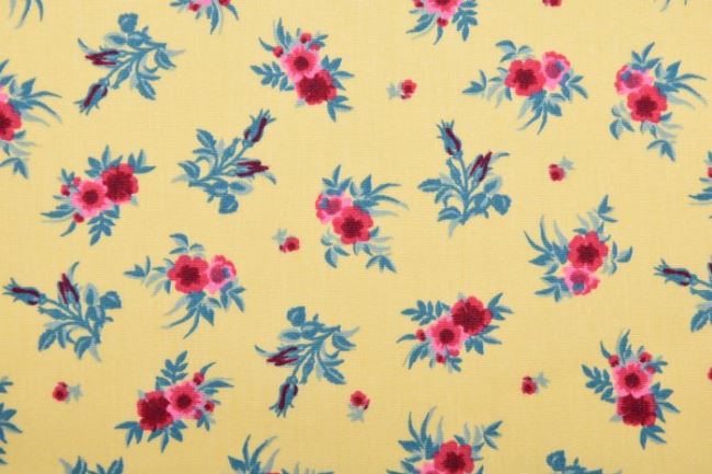 Poplin in yellow color with small red flowers KC0382-285