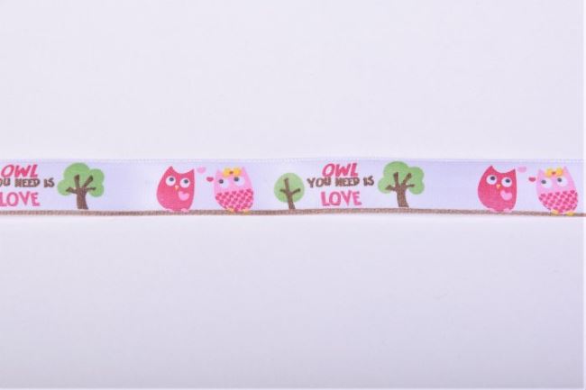 Ribbon with pattern of owls and trees K1108H