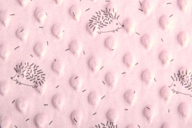 Minky fleece in pink color with hedgehog print 15875/092