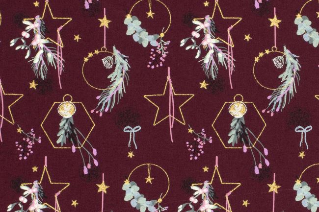 Christmas cotton fabric in burgundy color with thematic print 22721/019