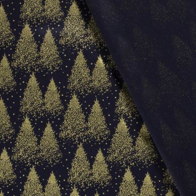 Christmas cotton fabric in dark blue with a print of golden trees 20705/008 (2)