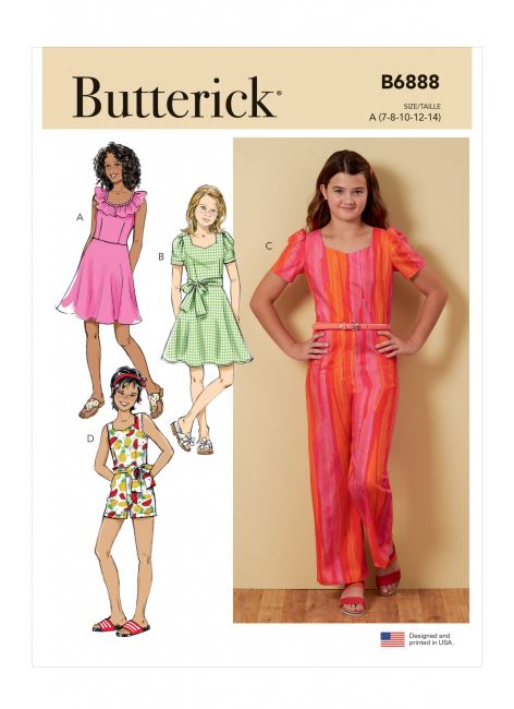 Butterick cut for children's dresses and overalls in sizes 7-14 B6888-A