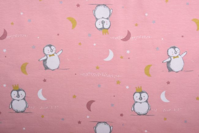 Cotton knit in powder color with penguin print K10166-120D