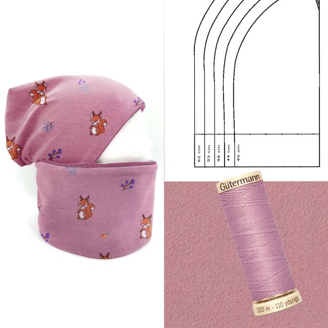 Set for sewing a hat and neckerchief with squirrel print CN005