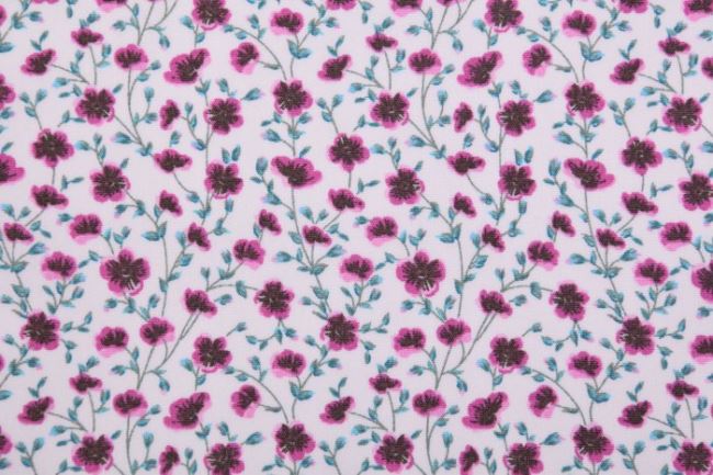 White poplin with purple flowers KC0379-104