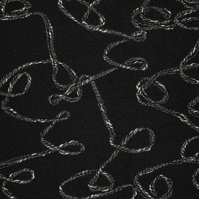 Black boucle coat fabric with embroidery 23062/999