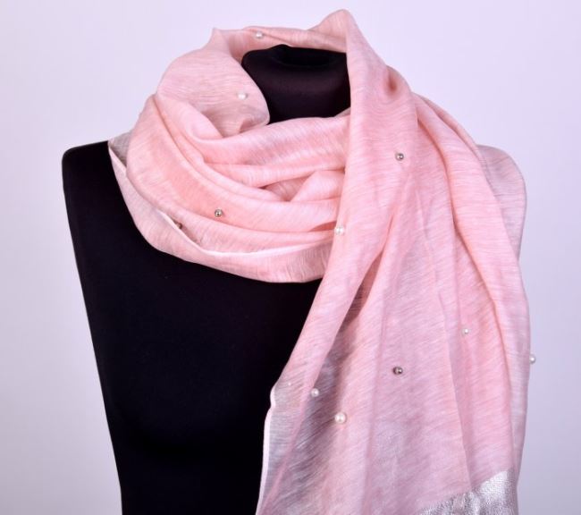Pink scarf with pearls SA10