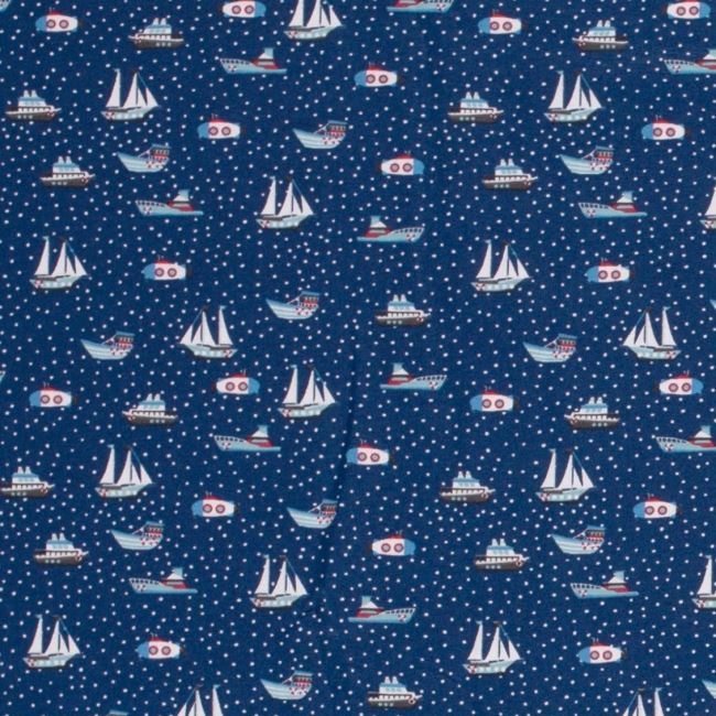 Cotton knit in blue color with ship print 19620/008