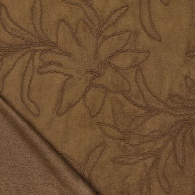 Artificial suede in brown color with embroidered flowers 23066/098 Artificial suede in brown color with embroidered flowers 23066/098