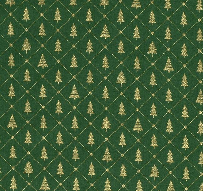 Christmas green cotton fabric with golden tree print 20714/025