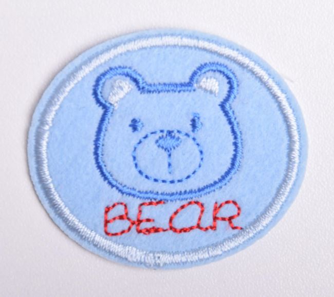 Iron-on patch with a blue teddy bear motif K-H20-A3136MIX9E-M