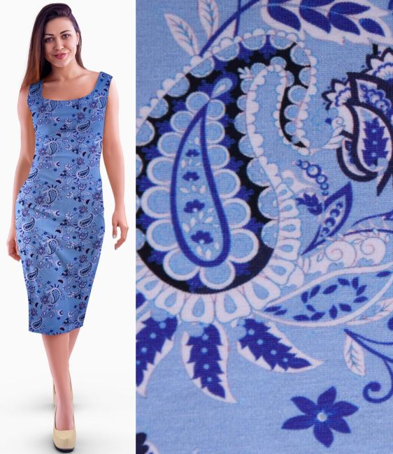 Viscose knitwear in blue color with folkloric flower print 23740
