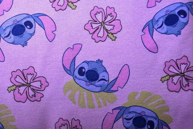1 m of cotton knitwear in purple with fairy tale character Stitch DS-KUP146