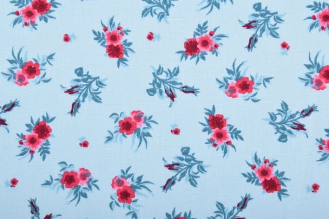 Poplin in mint color with small red flowers KC0382-204